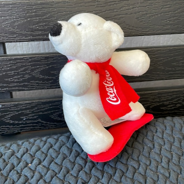 Mini peluche ours polaire blanc Coca-Cola Coke écharpe rouge