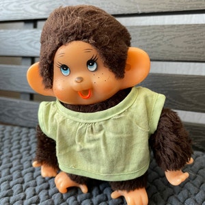 70s Monchhichi Sekiguchi Blue Eyes Funny Brown Monkey Plush Toy