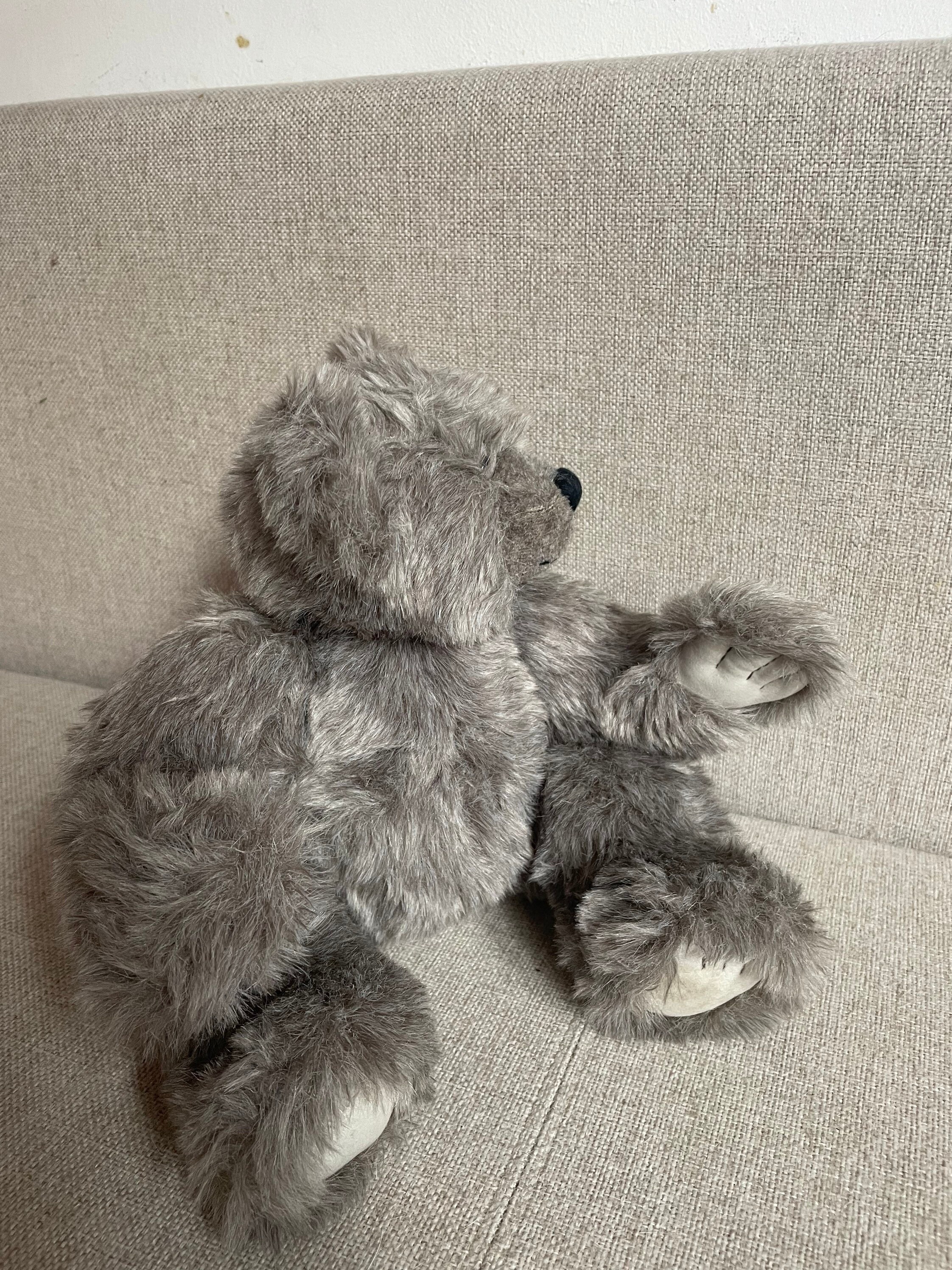 グレーテディベア　gray Teddy　ビンテージ ぬいぐるみ　32㎝ VTG 80年代 グレー テディベア 青い目 抱きしめたくなる柔らかい