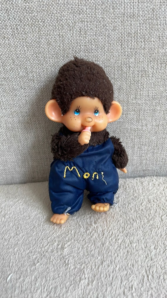 Vintage 1974 Wearing Blue Overall Monchhichi Blue Eyes Monkey