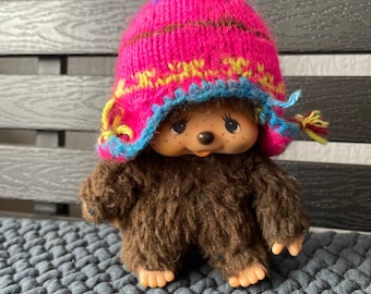 VTG 1974 Sekiguchi Wearing Beanie Hat Baby Monchhichi Monkey Plush Toy 6.5” Tall