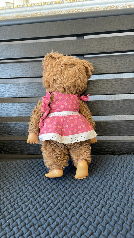 Vtg Monchhichi Sekiguchi Puschel Tobby Bear With Cute Pink Dress