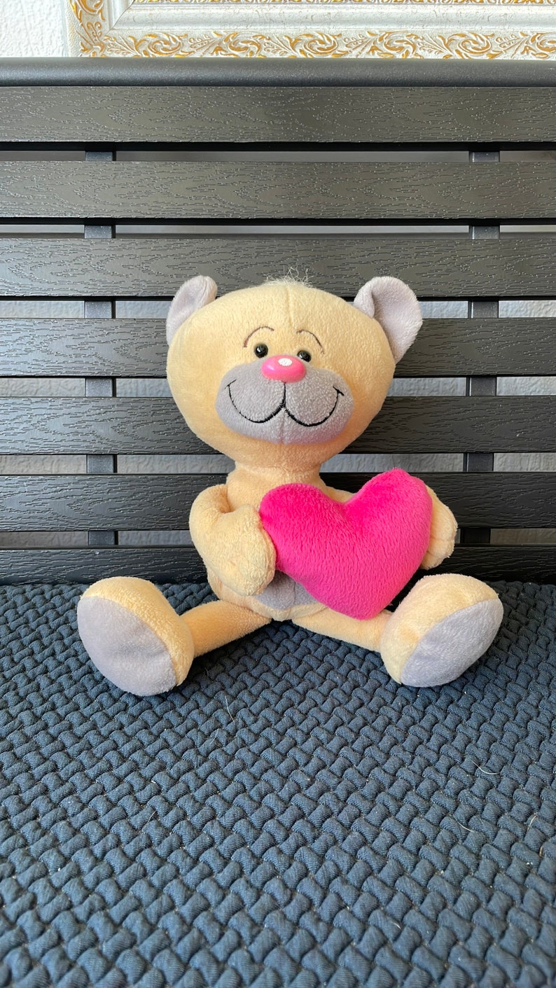 Thomas Goletz Brown Pimboli Plush Cartoon Heart In Hand Teddy Bear Size 13 In, Birthday gift , Kids gift , Gift for her image 1