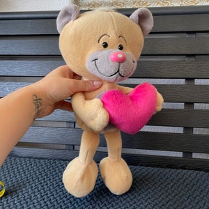 Thomas Goletz Brown Pimboli Plush Cartoon Heart In Hand Teddy Bear Size 13 In, Birthday gift , Kids gift , Gift for her image 2