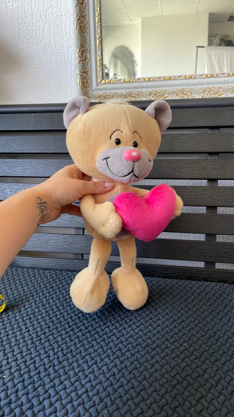Thomas Goletz Brown Pimboli Plush Cartoon Heart In Hand Teddy Bear Size 13 In, Birthday gift , Kids gift , Gift for her image 2