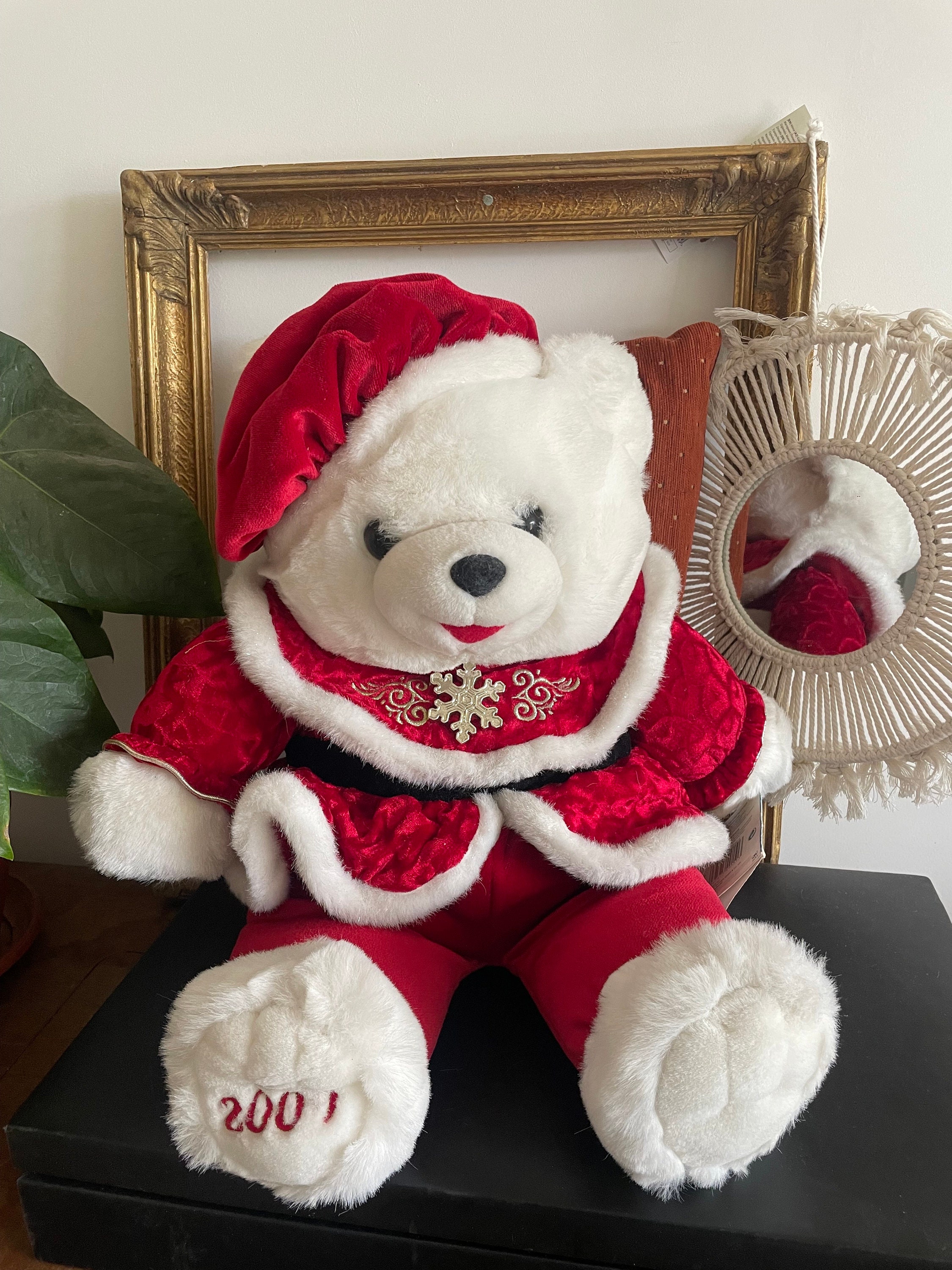 Rare 2001 Snowflake White Large Teddy Bear Christmas Suit and Hat