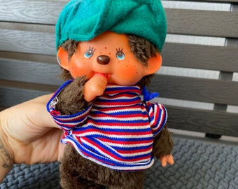 1974 Sekiguchi Monchhichi Thumb Sucking Brown Monkey Doll Size 8 inches Tall