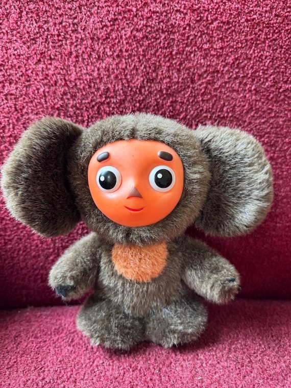 Vintage Fancy Brown Cheburashka Russian Soviet Stuffed Plush Toy