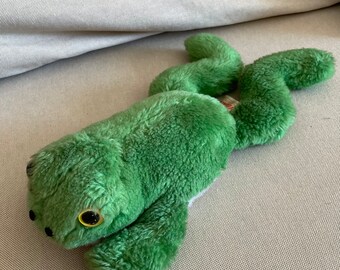 Vintage Rare Heunec green frog stuffed animal plush toy size 27cm, Birthday Gift, Collectable toy, Fun gift