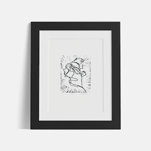 Liebe, Umarmung, Figurative Kunst, Menschliche Figur, Handgefertigter Linoldruck, Schwarzer Blockdruck, Blockdruck, Druckkunstdruck, handgemachter Kunstdruck