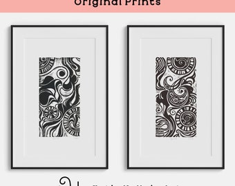 handmade art, lino printmaking, abstract, organic shapes, swirls circles patterns, organic lines, block printing, linocut