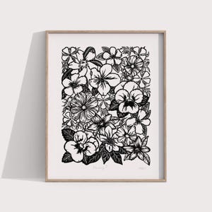 Flowering II, Flower Linocut, Botanical Linocut, Flora, Floral Linocut, Block Print, Original Handmade Art, Linocut Print, Relief Print