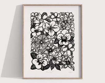 Blüte II, Blumen Linoldruck, Botanischer Linolschnitt, Flora, Floraler Linolschnitt, Hochdruck, Original handgemachte Kunst, Linoldruck, Reliefdruck
