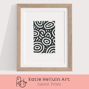 Concentric Circles, Rhythm, Small Linocut, Linoleum Print, Abstract Linocut, Linocut Original, Black Block Print, Original Handmade Print