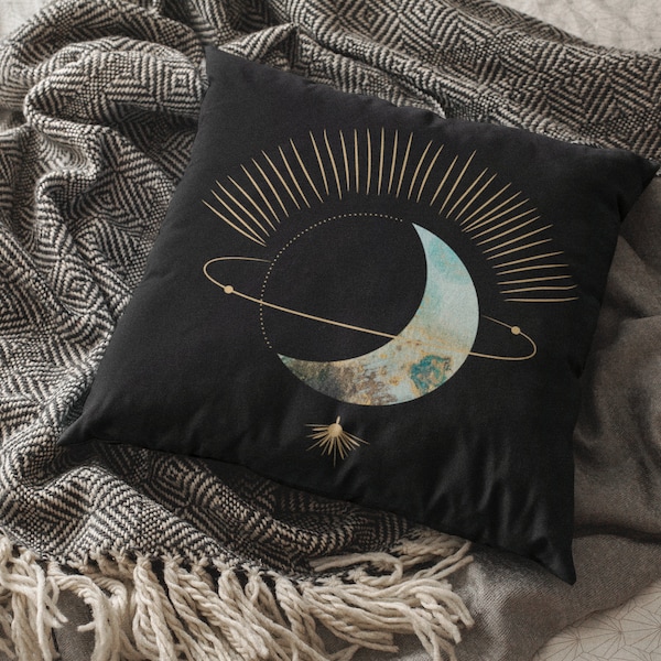 Moon Pillow, Spiritual Throw Pillow, Celestial Design