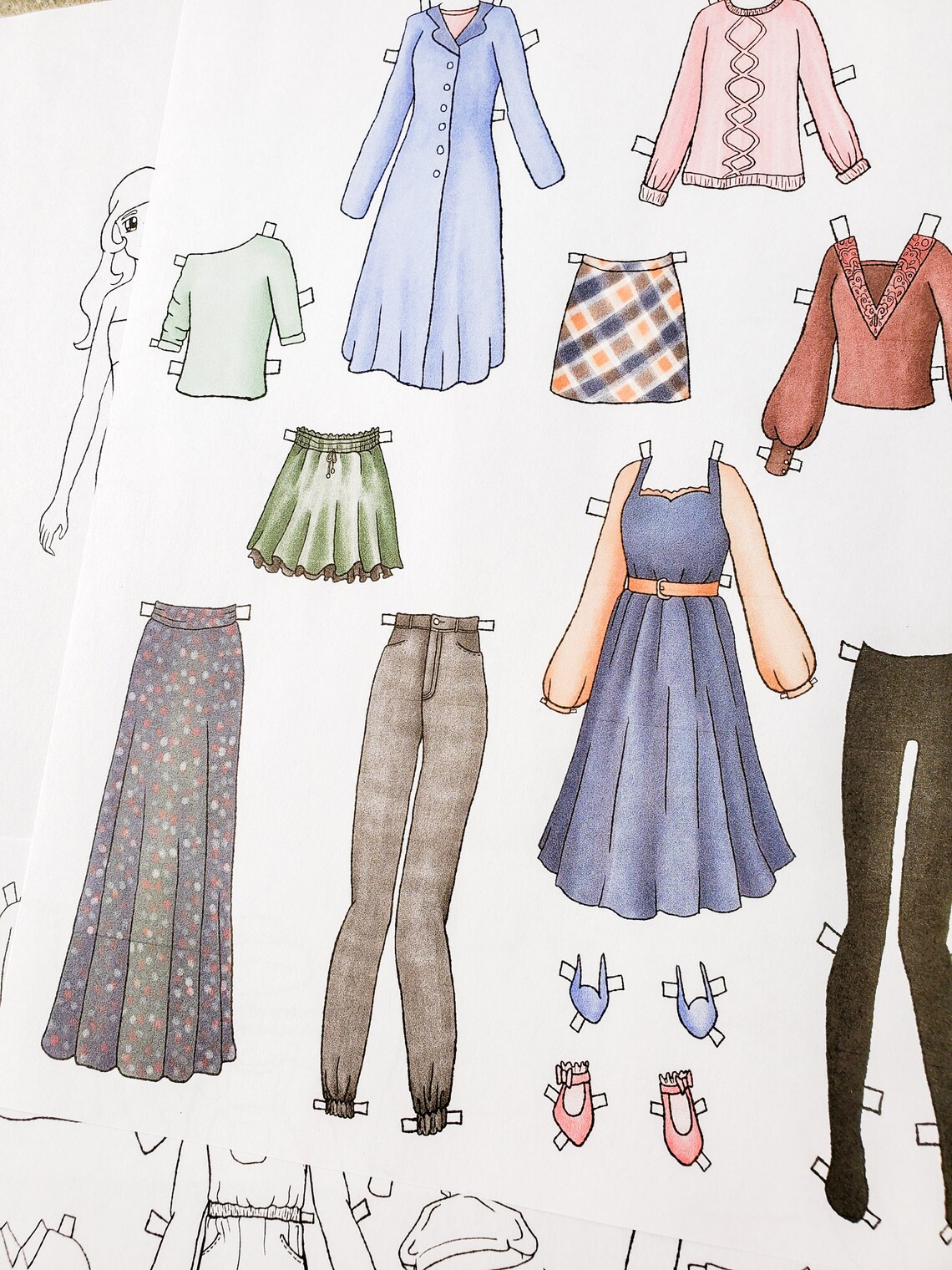 Fall Paper Doll Printable Coloring Pages Digital Download - Etsy