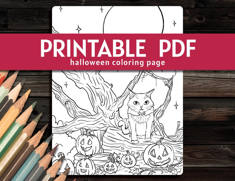 Vampire Cat Halloween Coloring Page - Printable - Etsy