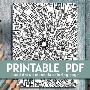 Square Coils Geometric Mandala Coloring Page Printable
