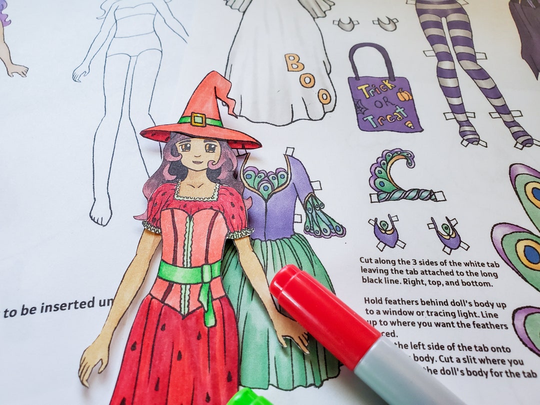 Halloween Paper Doll Printable Coloring Page - Halloween Collection ...