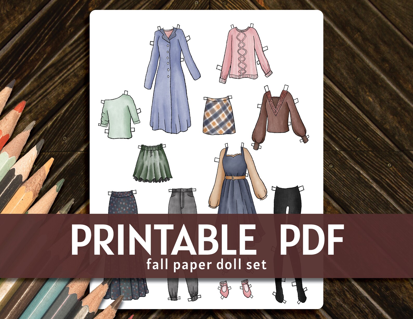 Fall Paper Doll Printable Coloring Pages Digital Download - Etsy