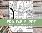 Halloween Coloring Page Witch in a Potion Room - Printable