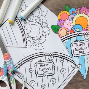 Tarjeta Imprimible del Día de la Madre - Tarjeta para colorear Ramo de Flores