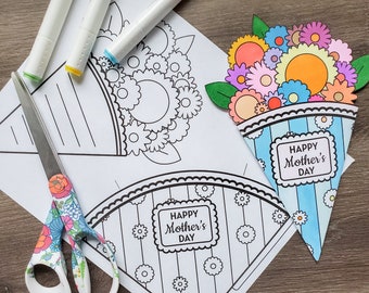 Printable Mother's Day Card - Bouquet of Flowers Coloring Card