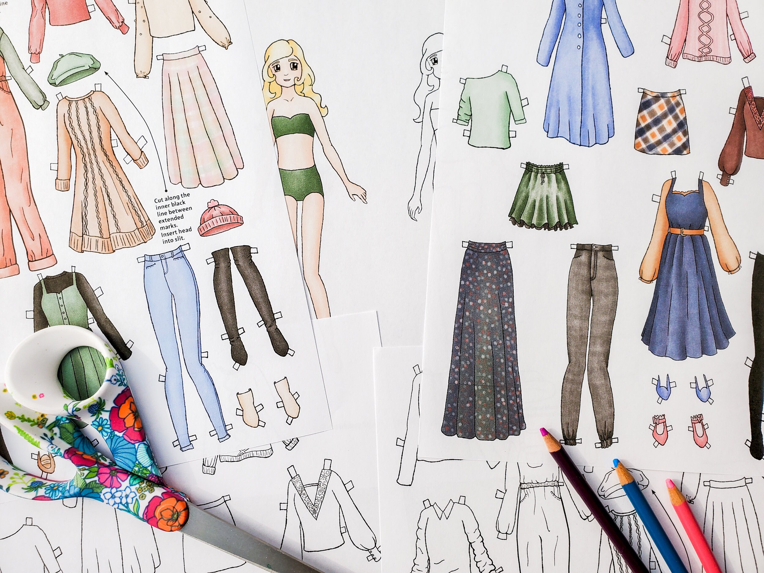Fall Paper Doll Printable Coloring Pages Digital Download - Etsy