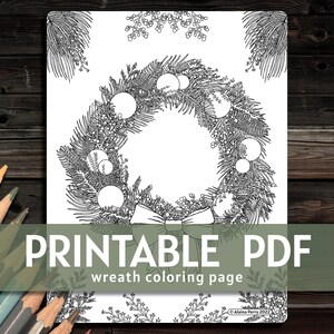 Christmas Wreath Coloring Page - Printable PDF
