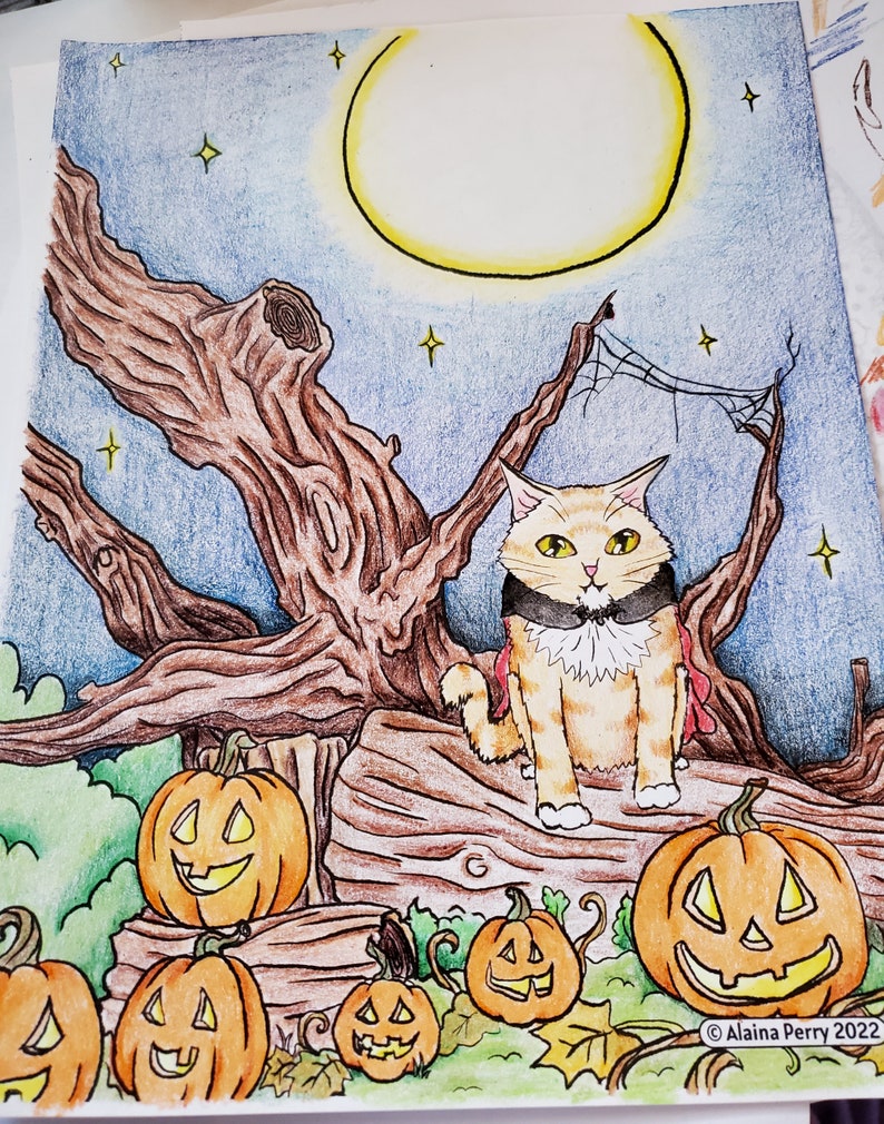 Vampire Cat Halloween Coloring Page Printable - Etsy