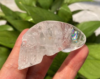 1PC 2"+ Natural Hand Clear Crystal Alien Skull,Quartz Crystal Alien Carved,Home Decoration,Mineral Specimen,Crystal Heal Reiki,Crystal Gifts