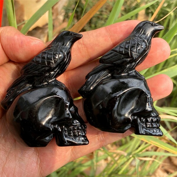 1PC 2.5"+ Natural Hand Obsidian Crow Carved,Crystal Skull,Home Decoration,Crystal Reiki Heal,Mineral Specimen,Reiki Crystal Gifts