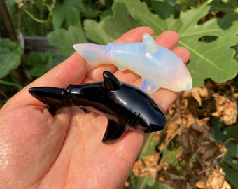 1PC 2.5" Natural Hand Obsidian/opalite Shark Carved,Quartz Crystal Shark Carved ,Crystal Heal,Home decoration,Crystal Sculpture,Crystal Gift