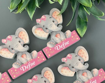 Elephant baby Shower favor, baby Girl Elephant, Personalized Elephant magnet