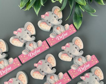 Gepersonaliseerde olifantenmagneten, meisjesolifant, gepersonaliseerde olifant kinderkamer babyshower feestvoorraad/cadeau babyshower