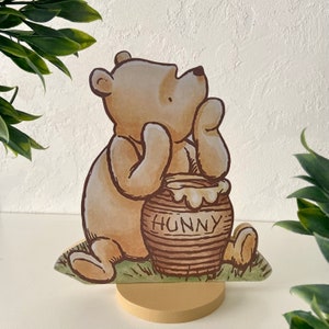 Winnie the Pooh Wood cut/ Pedestal Centerpiece/ Prop for baby showers, 1st birthday parties, Gender revealing Decorations Nursery