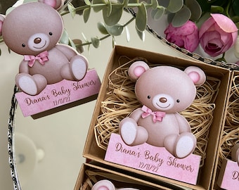 Custom Teddy Bear Wood Magnets, Guest gift Magnet,  Baby Shower Party Favors, Teddy Bear 1st Birthday, Thank You Favors, Baby Girl Shower