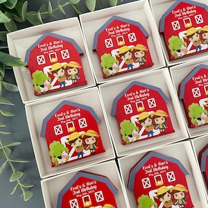 Twin Brothers Farm Birthday Gift Thank You For Coming Favors,  Boy and Girl Party Favor, Wooden Magnet, Ranch Boy Party, Red Barnyard,