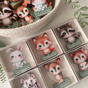 Woodland Animals Fox-Raccoon-Rabbit-Hares-Pirpi-Squirrel-Deer Mixed wood Magnet, Baby Shower Favors, for guests in bulk
