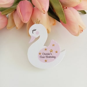 Personalized Swan First birthday gifts for Guests, Custom Swan Wooden Magnet, Swan Baby Shower Favors, Birthday Announcement Magnet