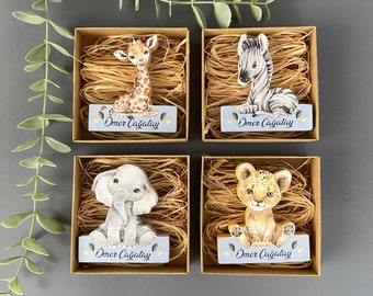 Safari Animal Magnets - Baby Shower Favors, Boy Safari Decorations, Wild One Animals Birthday Gift Boy, Giraffe Lion Elephant Party Favors