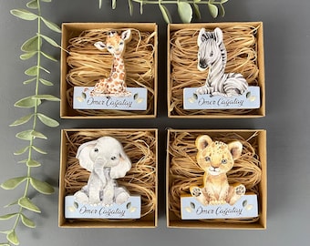 Safari Animal Magnets - Baby Shower Favors, Boy Safari Decorations, Wild One Animals Birthday Gift Boy, Giraffe Lion Elephant Party Favors