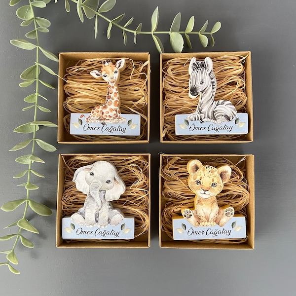 Safari Animal Magnets - Baby Shower Favors, Boy Safari Decorations, Wild One Animals Birthday Gift Boy, Giraffe Lion Elephant Party Favors