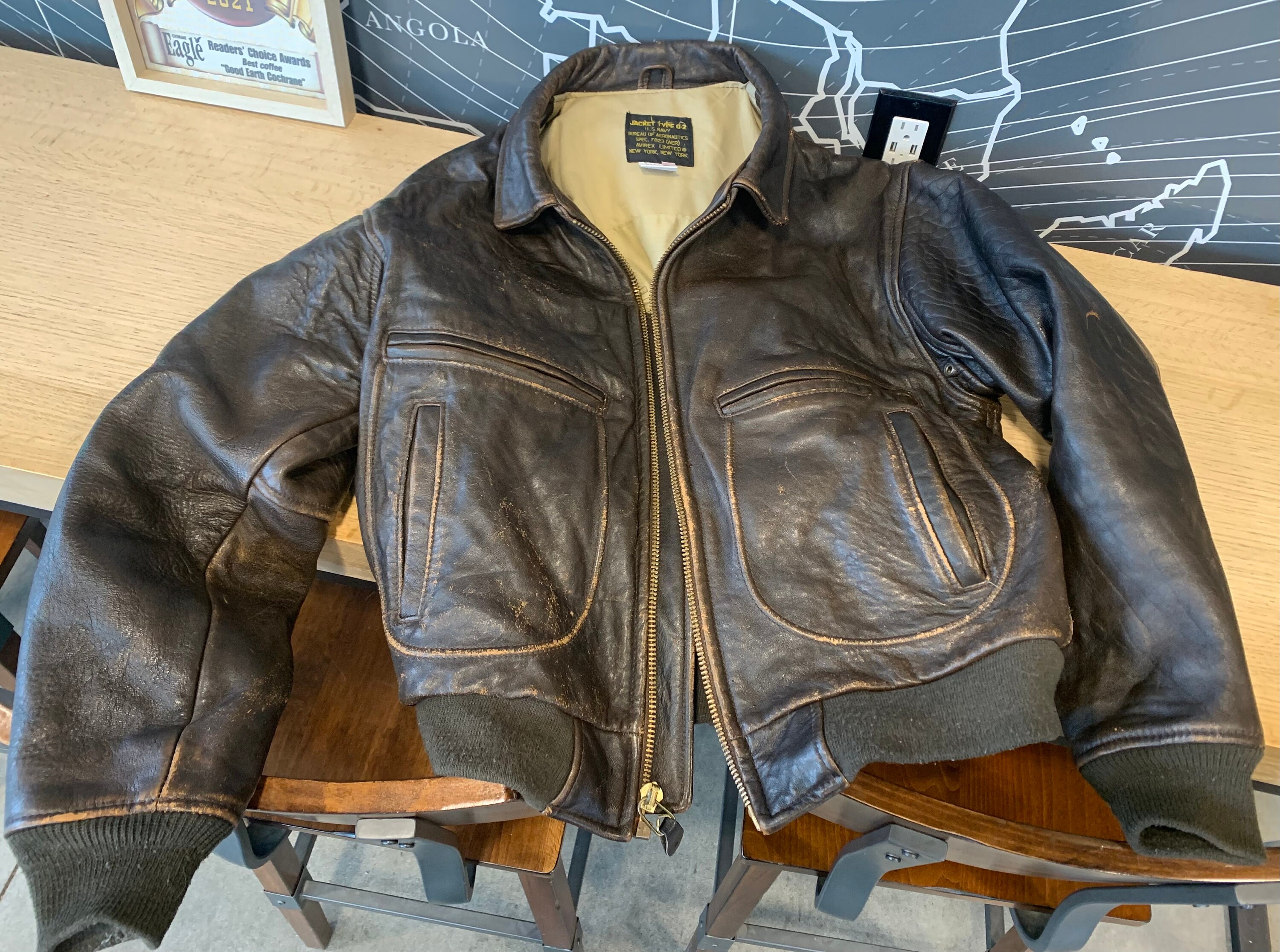 Avirex US Navy G2 Old Leather Jacket Size Mens Small Fits 38 Chest