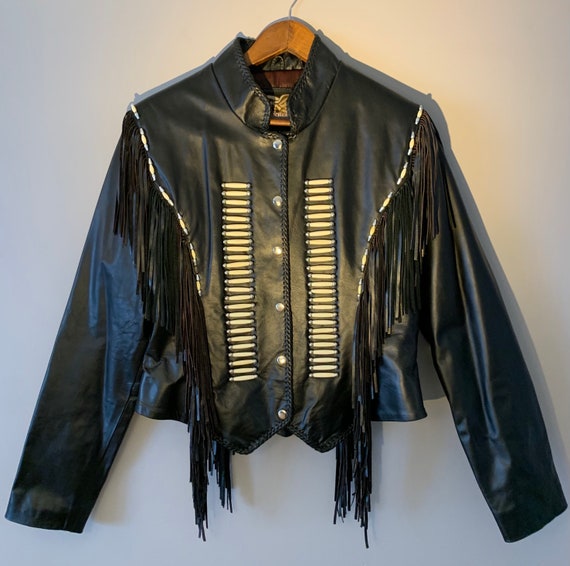 Refrein voelen Kangoeroe Vintage leren jas met botten kralen franjes maat vrouwen groot - Etsy  Nederland