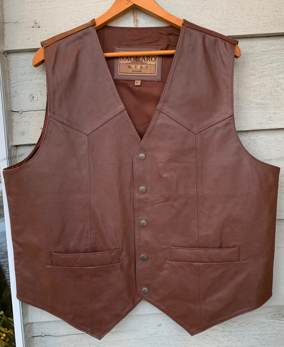 Mens Brown Goat Nappa Leather Vest size X-Large E… - image 6
