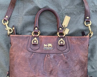 Coach Distressed Brown Leather Handbag w/ Top Handle & Removable Shoulder Belt Excellent