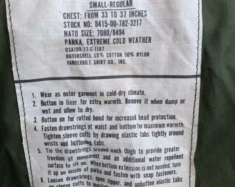 Fishtail Parka Genuine 1977 US Army Issued Size Mens Small - Etsy