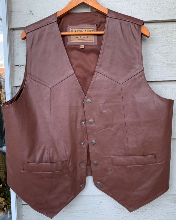 Mens Brown Goat Nappa Leather Vest size X-Large E… - image 1