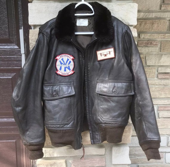 USN G1 Flyers Leather Jacket Size 40 With Patches… - image 1
